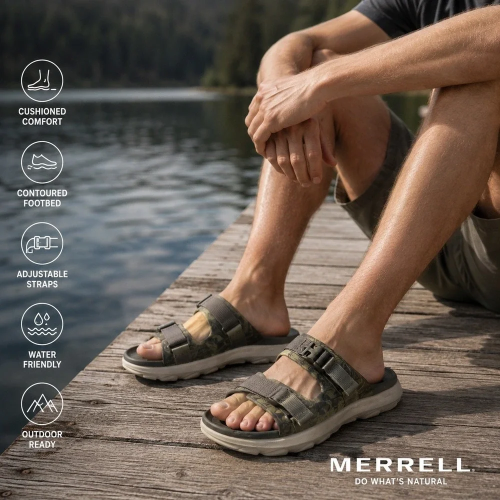 Merrell Hydro Slide 2 Mens 11 Olive Green Camo Adjustable Strap Sandals J005227